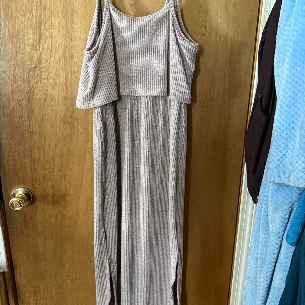 SHEIN Ribbed Maxi Dress in Light Brown